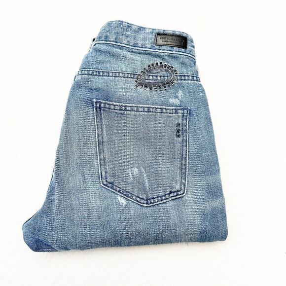Scotch & Soda L'Adorable Boyfriend Embroidered Patches Denim Jeans Size 26 / 32 - Picture 1 of 9